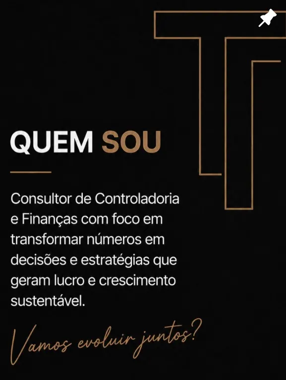 Card “Quem sou”: consultor de controladoria e finanças, com a frase Vamos evoluir juntos?