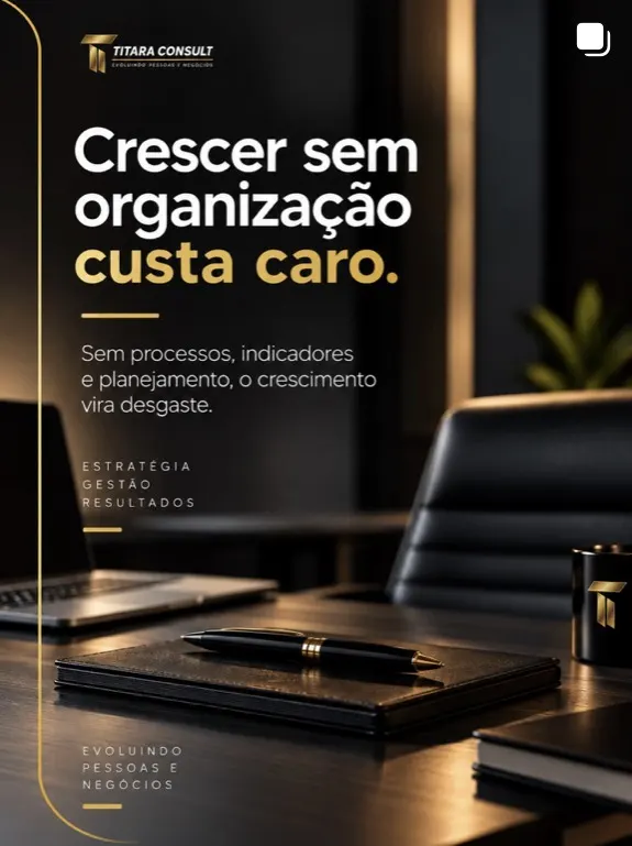Card “Crescer sem organização custa caro” sobre processos, indicadores e planejamento